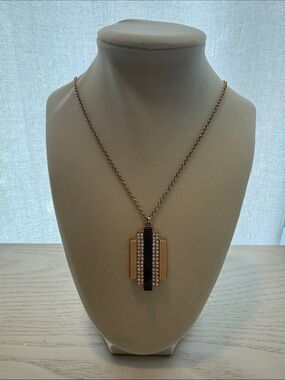 Fossil Gold-Tone Pendant Necklace with Black and Clear Crystal Accents
